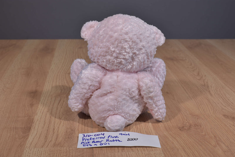 Preferred It's A Girl Pink Teddy Bear Rattle 2000 Beanbag Plush
