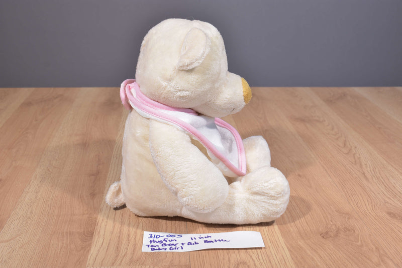 Hugfun Tan Teddy Bear and Girl Infant Bib Rattle Plush