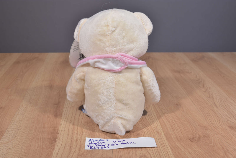 Hugfun Tan Teddy Bear and Girl Infant Bib Rattle Plush