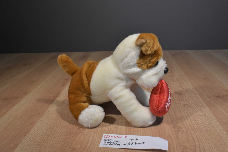 Aurora People Pals Bulldog Puppy Dog With Red Heart Pillow Plush