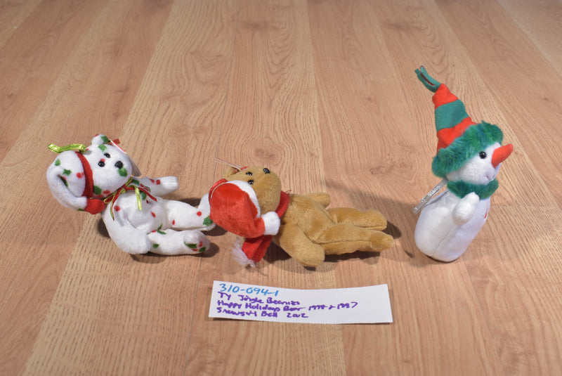 Ty Jingle Beanies Snowgirl 2002 Holiday Teddies 1998 and 1997 Beanbag Ornaments