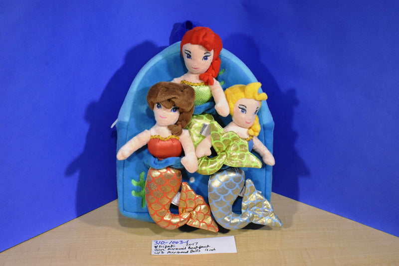 Unipak Girls Mermaid Blue Backpack With Three Plush Dolls