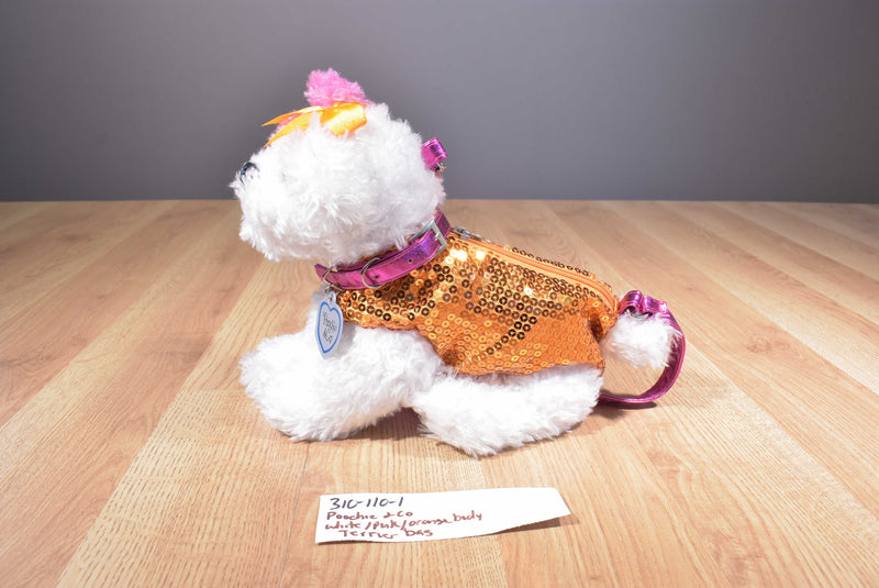 Poochie and Co. White Pink Terrier Orange Sequins Plush Bag Purse