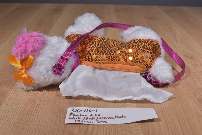 Poochie and Co. White Pink Terrier Orange Sequins Plush Bag Purse