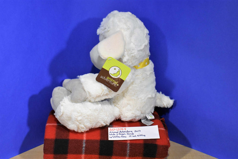 Animal Adventure White Lamb Sheep With Yellow Bow 2017 Plush