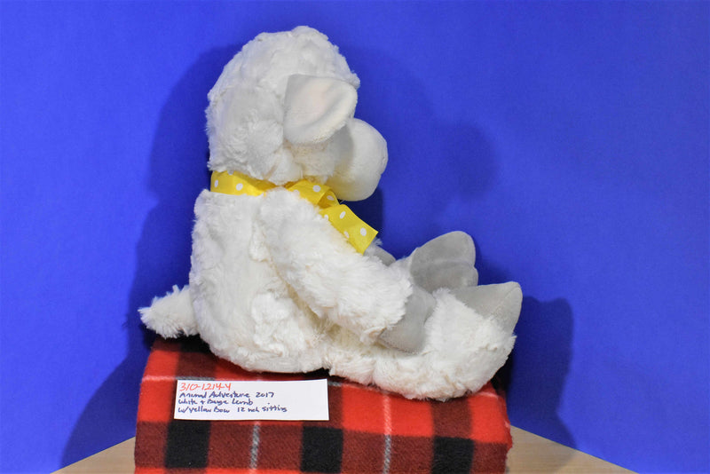Animal Adventure White Lamb Sheep With Yellow Bow 2017 Plush