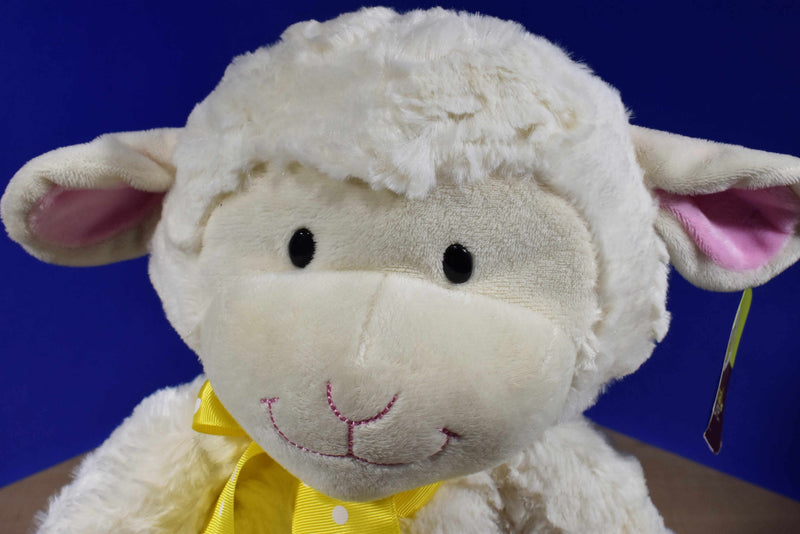 Animal Adventure White Lamb Sheep With Yellow Bow 2017 Plush