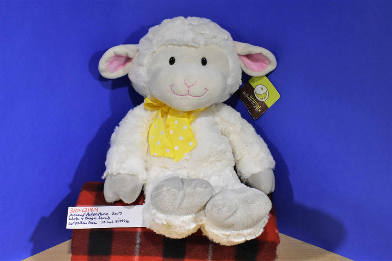 Animal Adventure White Lamb Sheep With Yellow Bow 2017 Plush
