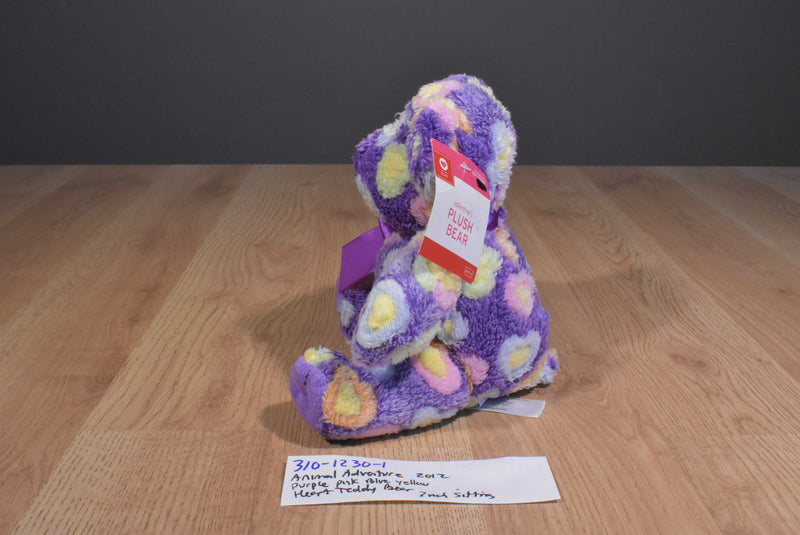 Animal Adventure Purple Teddy Bear With Hearts 2012 Beanbag Plush