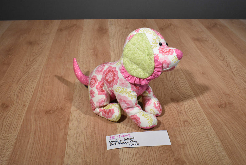 Douglas Quilted Pink and Green Flowered Puppy Dog Beanbag Plush