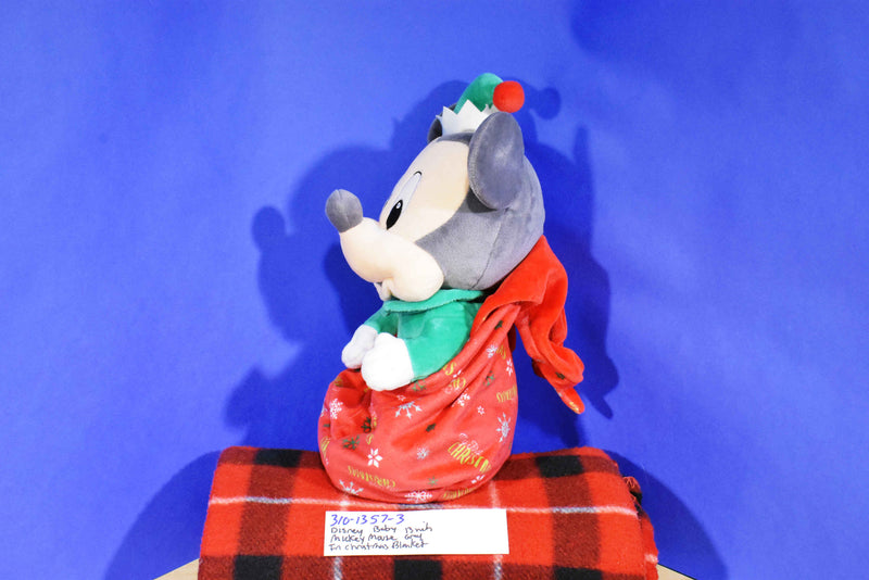 Disney Theme Park Baby Mickey Mouse My First Christmas Red Blanket Pouch Plush
