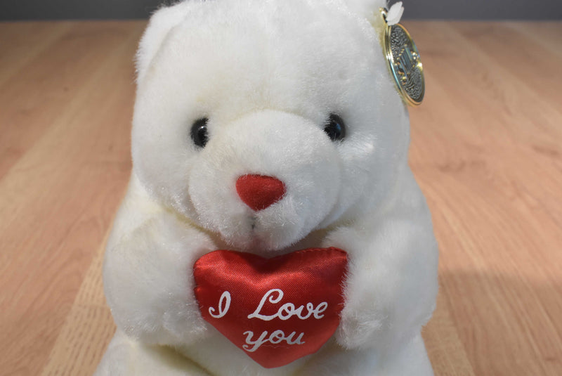 World of Smile White Bear With Red Heart Pillow 1991 Plush