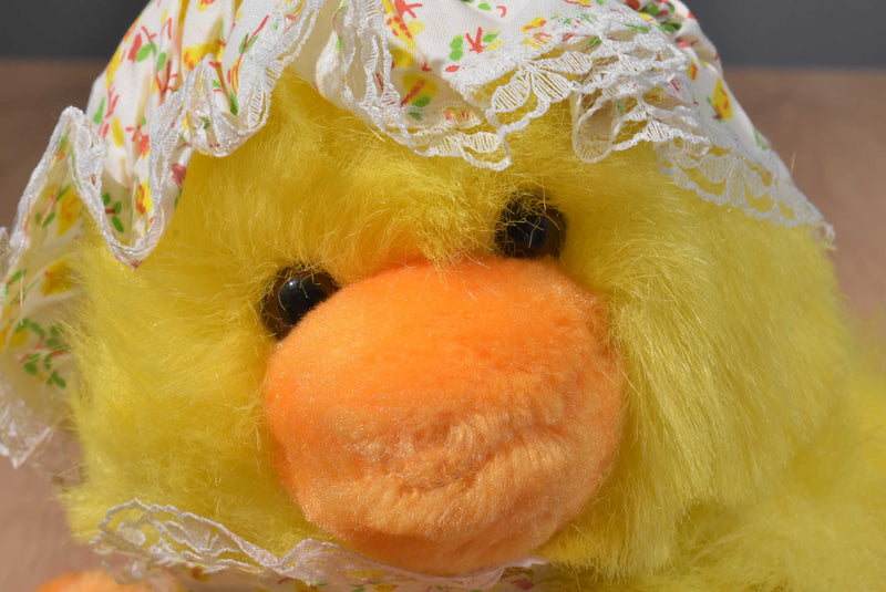 Pachinko Palace Yellow Duck With Flower Bonnet and Bib Plush