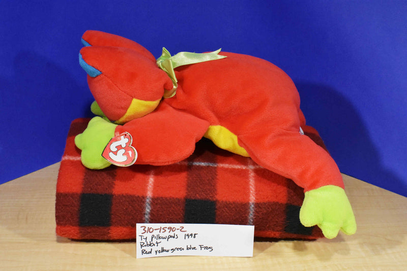 Ty Pillow Pals Ribbit Red Yellow Blue and Green Frog 1998 Plush