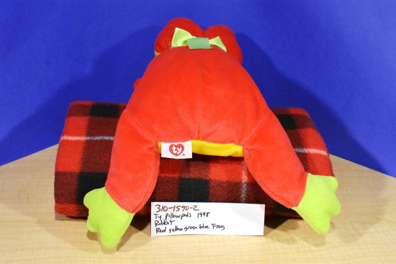 Ty Pillow Pals Ribbit Red Yellow Blue and Green Frog 1998 Plush