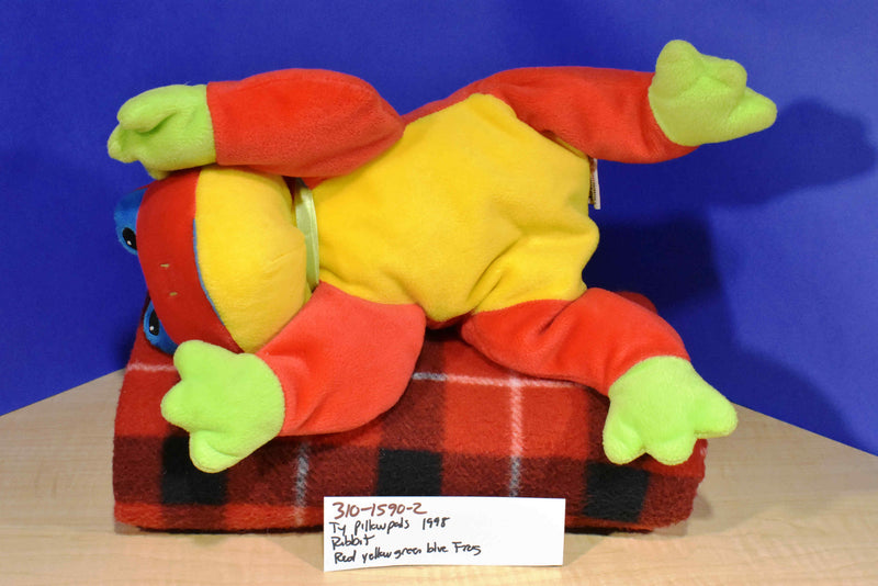 Ty Pillow Pals Ribbit Red Yellow Blue and Green Frog 1998 Plush