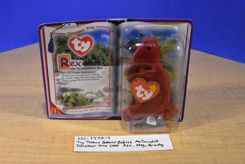 McDonald's Ty Teenie Beanies Dinosaur Trio Rex Steg Bronty 2000 Beanbag Plushes