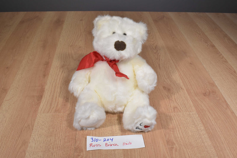 Russ Bianca White Bear Red Bow I Love You Plush