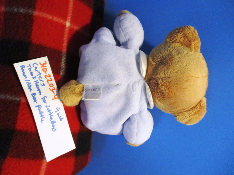 Carter's Brown Teddy Bear in Blue Pajamas Rattle Plush