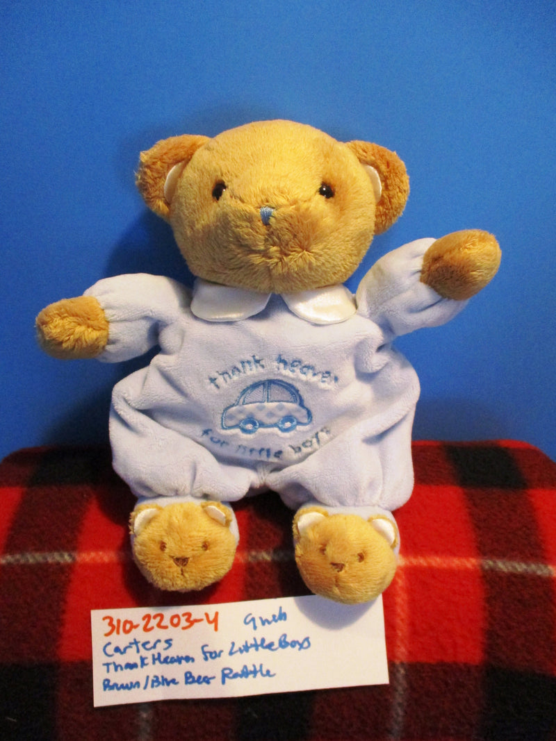 Carter's Brown Teddy Bear in Blue Pajamas Rattle Plush