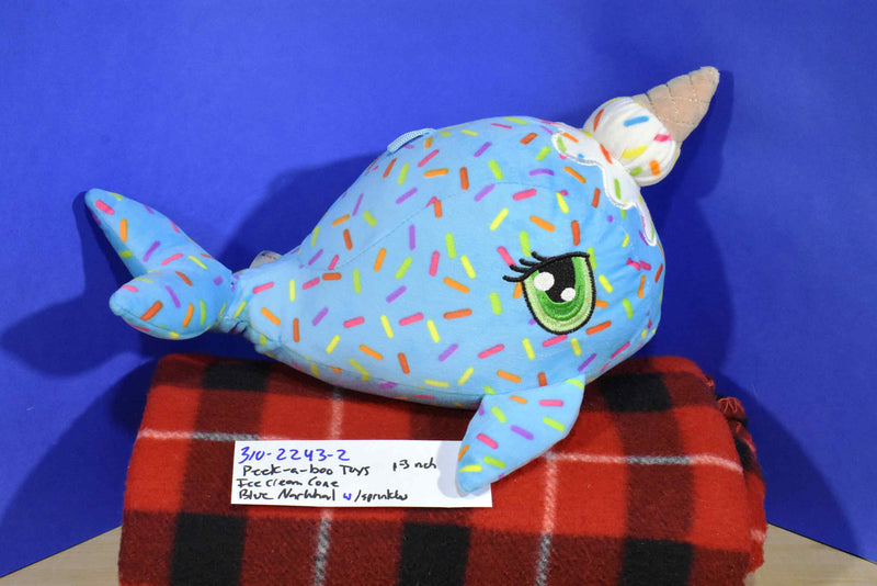 Peek-A-Boo Toys Blue Narwhal Plush With Ice Cream Cone Tusk and Sprinkles