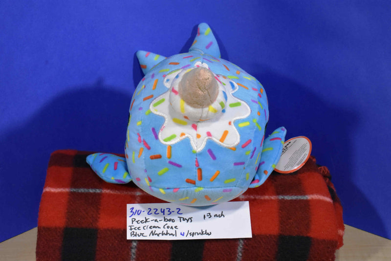 Peek-A-Boo Toys Blue Narwhal Plush With Ice Cream Cone Tusk and Sprinkles