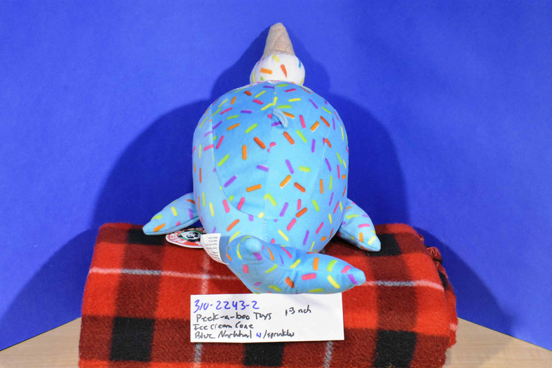 Peek-A-Boo Toys Blue Narwhal Plush With Ice Cream Cone Tusk and Sprinkles