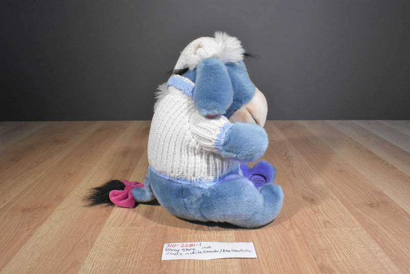Disney Store Eeyore Plush In White Sweater with Blue Snowflake