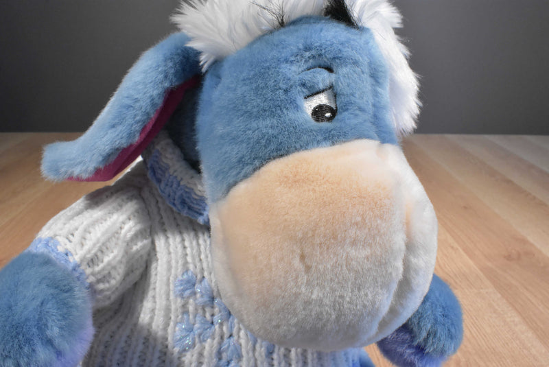 Disney Store Eeyore Plush In White Sweater with Blue Snowflake