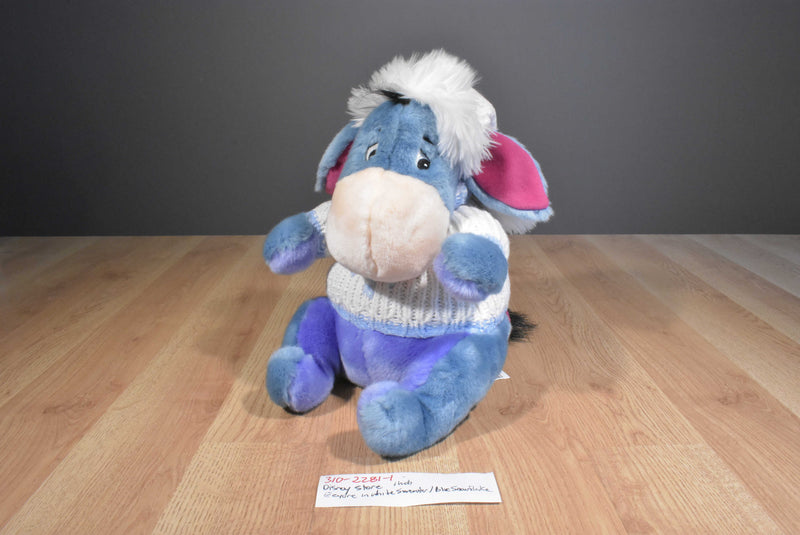 Disney Store Eeyore Plush In White Sweater with Blue Snowflake