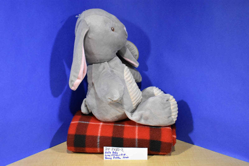 Kellytoy Baby Grey and Beige Bunny Rabbit Rattle Plush