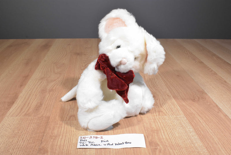 Russ Tic-Toc White Mouse with Red Bow Beanbag Plush