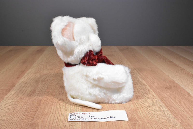 Russ Tic-Toc White Mouse with Red Bow Beanbag Plush