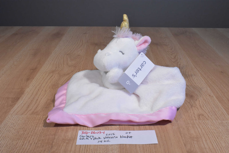 Carter's White and Pink Unicorn 2016 Security Blanket Plush