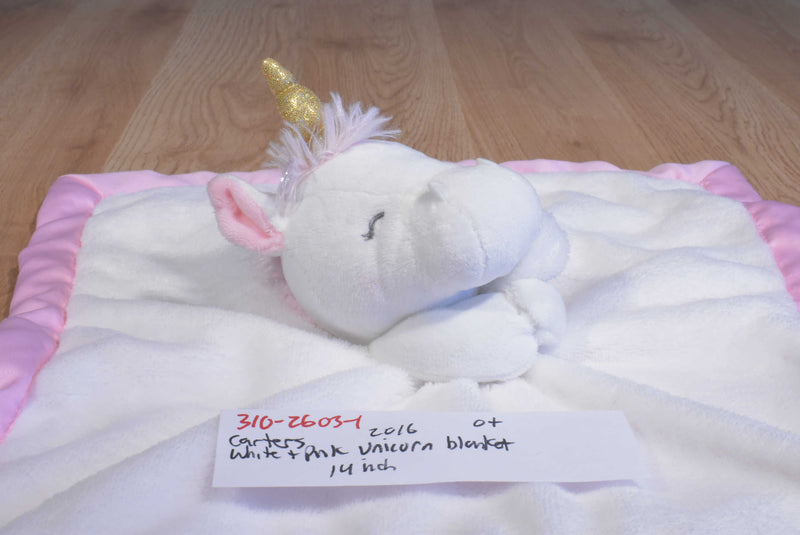 Carter's White and Pink Unicorn 2016 Security Blanket Plush