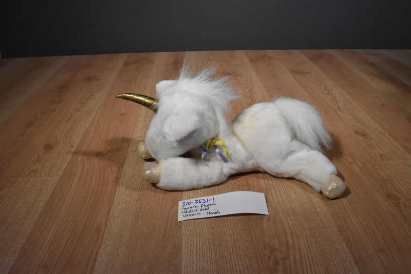 Aurora Flopsies White Unicorn With Gold Horn Beanbag Plush