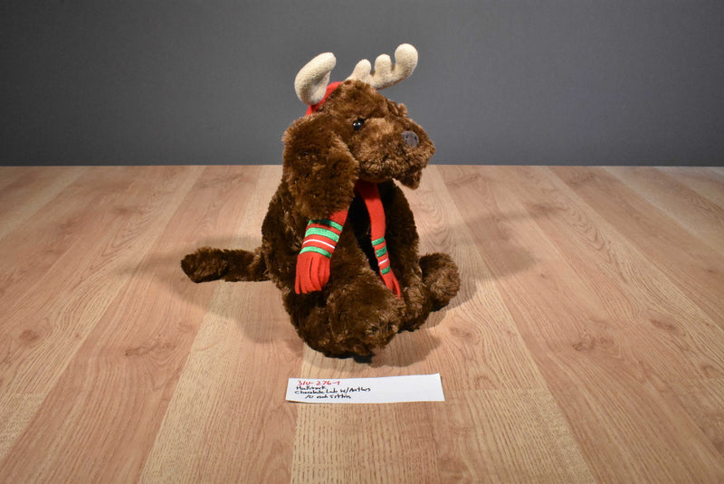 Hallmark Chocolate Lab With Antlers and Scarf Beanbag Plush