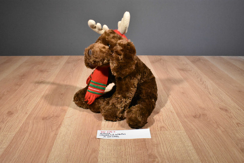 Hallmark Chocolate Lab With Antlers and Scarf Beanbag Plush
