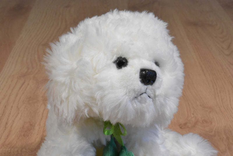 Russ Muffin the Bichon/Maltese Puppy Dog With Green Shamrocks Beanbag Plush