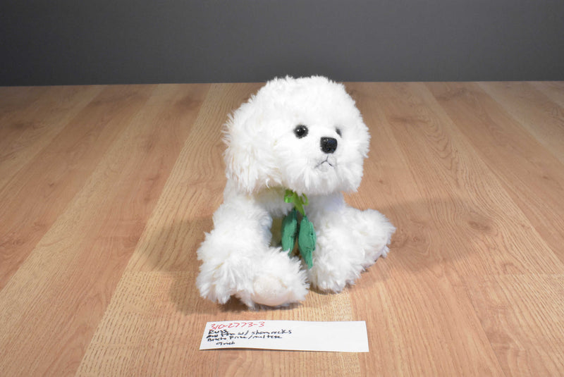 Russ Muffin the Bichon/Maltese Puppy Dog With Green Shamrocks Beanbag Plush
