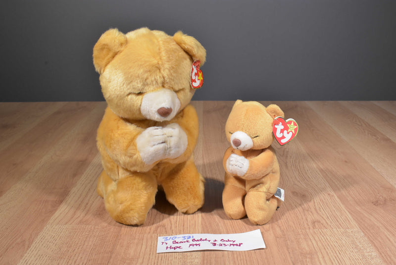 Ty Beanie Buddy 1999 and Baby 1998 Hope Praying Bear Beanbag Plushes