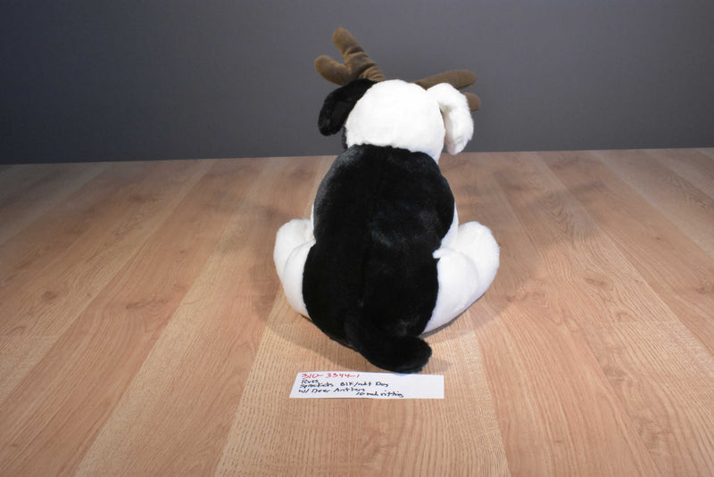 Russ Sprockets White and Black Dog With Deer Antlers Beanbag Plush