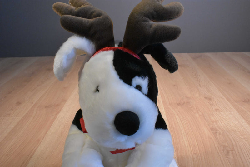 Russ Sprockets White and Black Dog With Deer Antlers Beanbag Plush