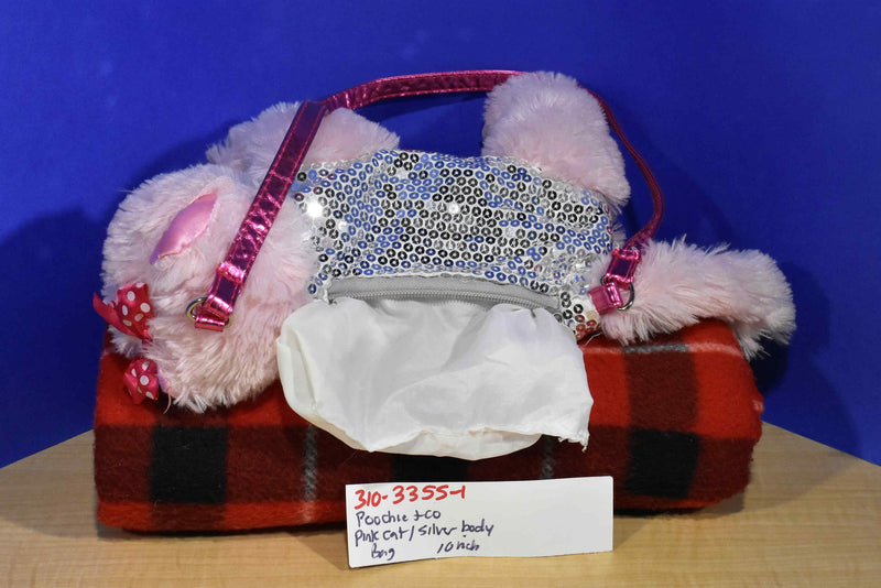 Poochie and Co. Pink Cat Silver Sequins Plush Bag Purse