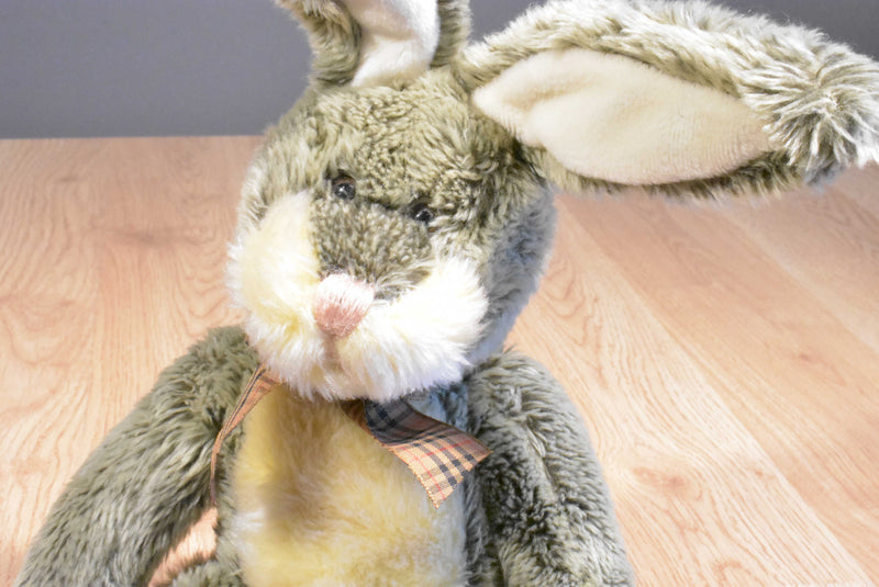 Russ Hamilton Grey and Beige Bunny Rabbit Beanbag Plush