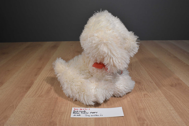 Best Made Beige Fuzzy Puppy Dog Plush With Red Bow