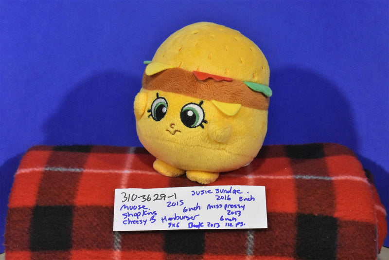 Just Play Moose Shopkins Cheezey B Hamburger, Susie Sundae, Miss Pressy Plush and Book