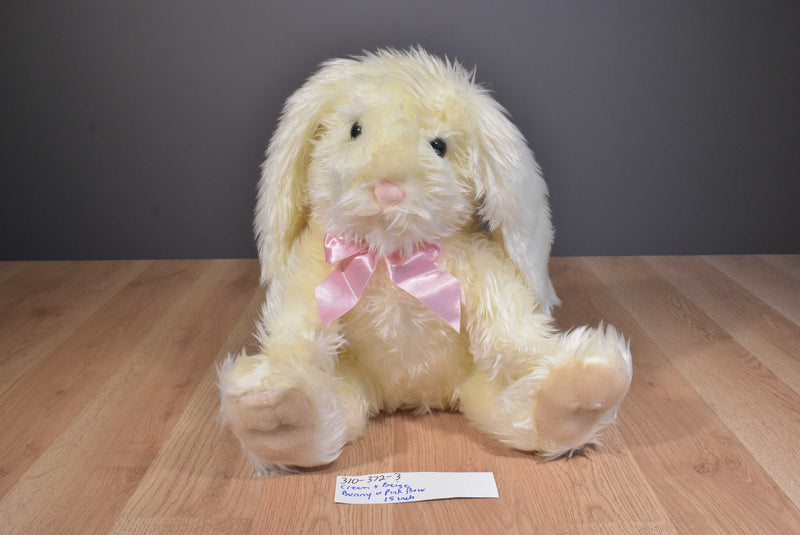 Cream and Beige Bunny Rabbit With Pink Bow Plush