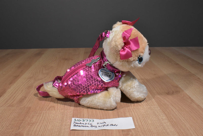 Poochie and Co. Tan Pomeranian Pink Sequins 2014 Plush Bag Purse