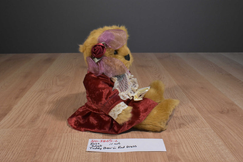 Russ Juliet Tan Teddy Bear in Red Velvet Dress Beanbag Plush